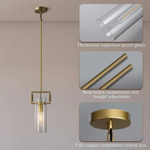 Miniatura 4 de Luces colgantes modernas de latón, paquete de 2, iluminación de isla de granja de vidrio de 12 pulgadas para cocina, comedor, baño y dormitorio
