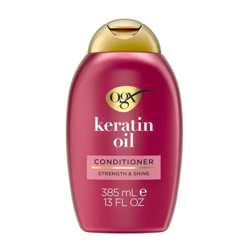 OGX Acondicionador antifrizz anti-rotura + aceite de queratina fortificante para cabello dañado y puntas abiertas, con proteínas de queratina y