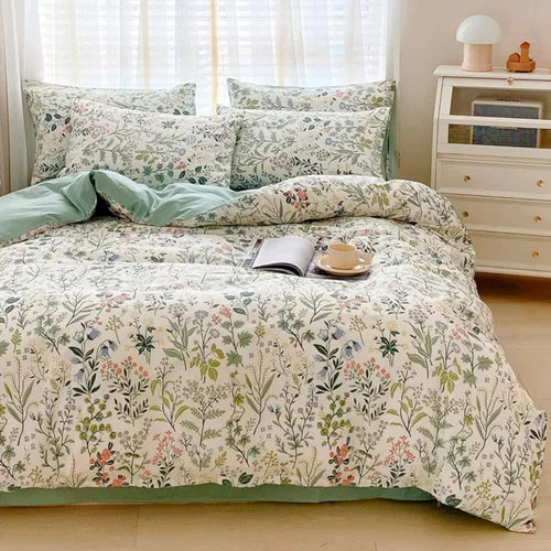 Miniatura 30 de Juego de funda de edredón blanca con estampado floral azul, juego de ropa de cama de algodón suave estilo bohemio, juego de ropa de cama estética