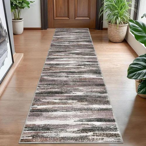 Miniatura 107 de Lansny Alfombra moderna abstracta de 2 x 5 pies, color negro, gris, blanco, lavable, alfombra de entrada para cocina, alfombra antideslizante suave