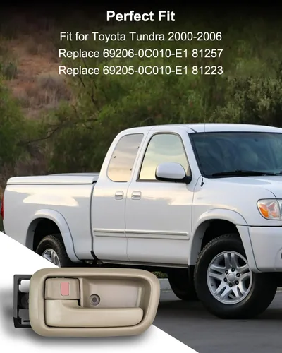 Miniatura 5 de 4 manijas de puerta interiores beige con bisel para Toyota Tundra (solo cabinas estándar/extendidas) 2000-2006, manija de puerta lateral delantera