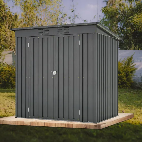 Miniatura 10 de Thanaddo Cobertizo de almacenamiento de metal para exteriores de 4x6 pies, cobertizo de herramientas de acero para utilidades con puertas dobles