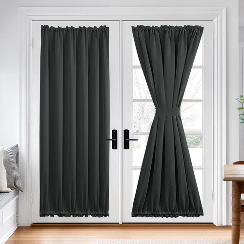 Miniatura 55 de Cortina térmica para puerta con bolsillo para barra, opacas, tratamiento de ventanas con ojales y ojales Deconovo 1 panel