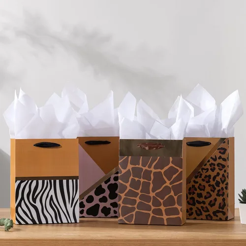 Miniatura 2 de OfficeCastle Paquete de 4 bolsas de regalo doradas con papel de seda, 7x3x9 pulgadas, perfectas para cumpleaños, baby showers, Día del Padre