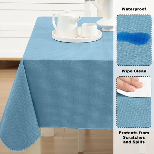 Miniatura 3 de Newbridge Basketweave - Mantel con parte trasera de franela de vinilo de color sólido, aspecto texturizado de tejido de cesta, mantel impermeable