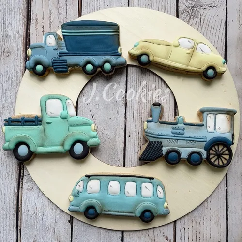 Miniatura 2 de LILIAO Juego de cortadores de galletas de transporte, 5 piezas, cortadores de fondant para tren, camión, camioneta, coche golpeado y autobús, acero