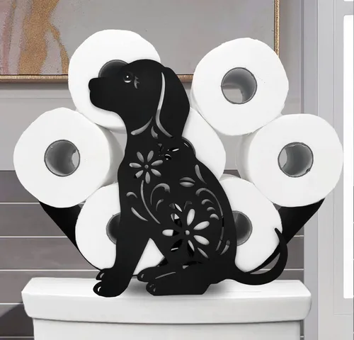 Soporte de papel higiénico de metal negro para perros, soporte decorativo de papel higiénico, divertido organizador de papel higiénico independiente