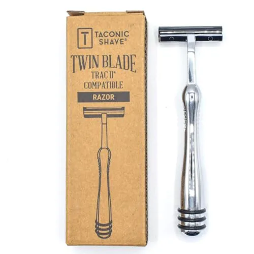 Miniatura 7 de Taconic Shave, Maquinilla de afeitar de doble hoja de metal pesado no pivotante compatible con GIllette Trac II, Personna y repuestos Taconic - 10