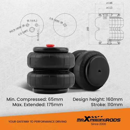 Miniatura 3 de maXpeedingrods 2PCS Universal Air Suspension Spring Double Bellow Standard 2500 lbs 1/2 "npt Single Port Reemplazo Air Helper Bolsas para Camiones