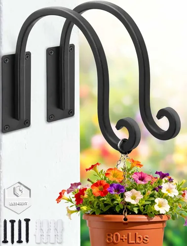 Miniatura 10 de Lifyzoon Soporte para plantas colgantes de alta resistencia: capacidad de peso de 50 libras, ganchos de metal negro para exteriores, ganchos