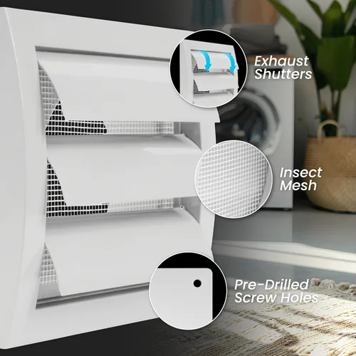 Miniatura 4 de Repa Market Kit de ventilación de plástico de 4 pulgadas, ajustable, cubierta de ventilación de secadora con listones y conector de tubería