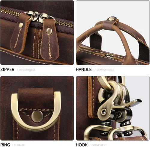 Miniatura 6 de Augus Bolso bandolera de cuero para hombre mochila de viaje vintage de 17 pulgadas maletín para portátil