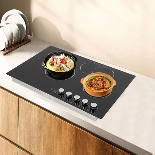 Miniatura 2 de Estufa eléctrica de 30 pulgadas con 4 quemadores, estufa eléctrica de 1200 W con temporizador ajustable y bloqueo seguro, placa de cocina integrada