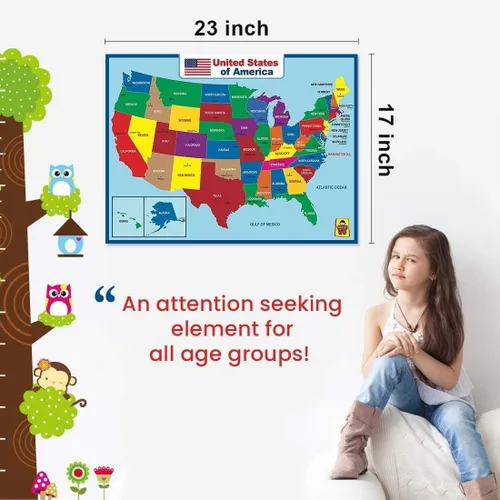 Miniatura 5 de Póster laminado del mapa de los Estados Unidos - Póster educativo doble cara para niños/adultos - Mapa impermeable de 17 x 23 pulgadas para el hogar