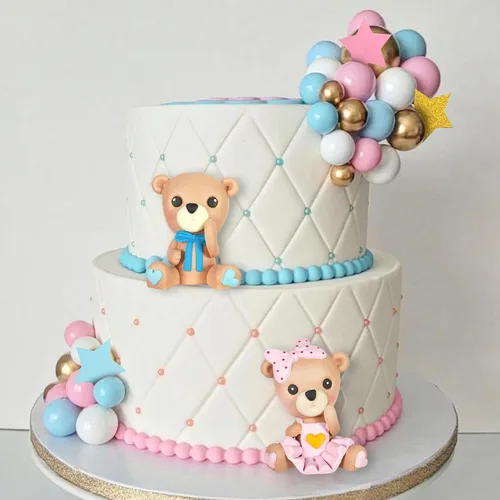 Miniatura 5 de Decoración de oso para tartas de oso azul y rosa, decoración de tartas, bolas de perlas para revelación de género, suministros temáticos de oso