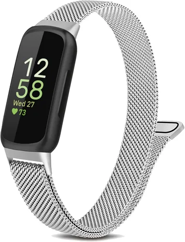 Miniatura 8 de Correa de metal compatible con Fitbit Inspire 3 e Inspire 2, correa de malla de acero inoxidable transpirable, correa de repuesto magnética