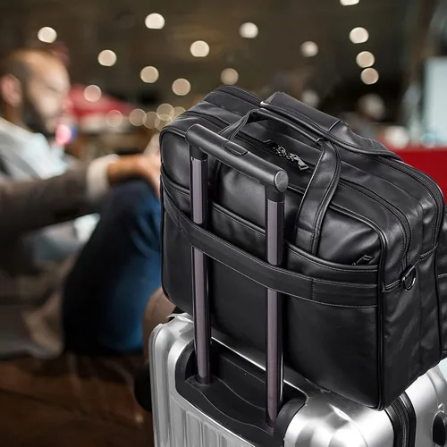 Miniatura 2 de seyfocnia Bolsa de cuero para laptop, para hombre, 15.6 pulgadas, 17.3 pulgadas, maletín de mensajero, bolsa de negocios, bolso de computadora