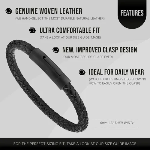 Miniatura 3 de Pulseras de cuentas y cuero para hombre Pulseras de cuentas de cuero negro entretejido y ónix negro Joyería minimalista de diseñador para hombres
