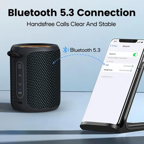 Miniatura 4 de Altavoz Bluetooth inalámbrico, IP67 impermeable y a prueba de polvo altavoz portátil con luces, sonido estéreo fuerte de 15 W, batería de 2500 mAh