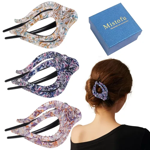 Miniatura 12 de Mistofu 3 pinzas planas de garra – Pinzas curvadas francesas Concord – Fuerte agarre antideslizante garra para mujeres – Pinza grande para cabello