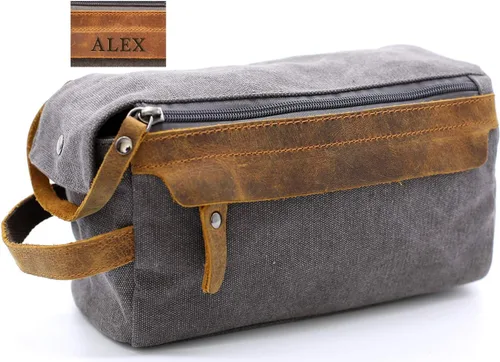 Miniatura 6 de Flow.month Neceser personalizado para hombres y mujeres – Kit de afeitado de viaje, kit de Dopp en cuero de caballo loco o lona, ideal para regalos