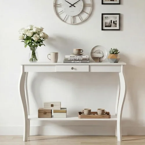 Miniatura 10 de ChooChoo Mesa consola estrecha con cajón, elegante mesa de sofá, mesa de entrada, color negro