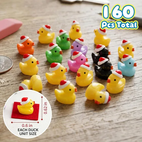 Miniatura 2 de 160 piezas de mini patos de resina navideños, patos diminutos con sombrero de hada de Santa, paisaje miniatura micro, decoración de jardín y casa