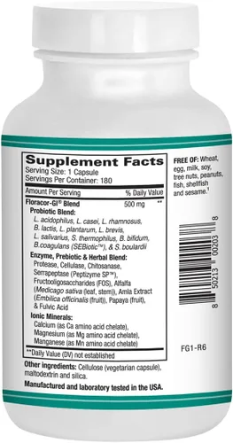 Miniatura 3 de Floracor - Probióticos y enzimas para apoyar la salud intestinal y intestinal - 180 cápsulas vegetarianas