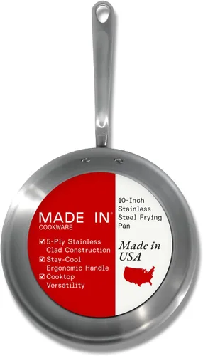Miniatura 9 de Made In Utensilios de cocina Juego de 3 sartenes de acero inoxidable de 8, 10 y 12 pulgadas Revestimiento de acero inoxidable de 5 capas