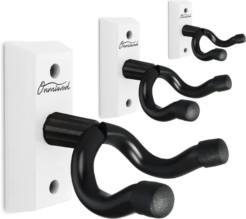 Miniatura 14 de Soporte de pared para guitarra, paquete de 3, colgador de guitarra de madera dura de acacia, soporte de pared para guitarra en forma de U, soporte