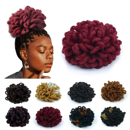 Miniatura 26 de Moños de Cola de Caballo con Cordón Negro Marrón Loc para Mujeres Negras Moño Rizado de Pétalo Loc Cola de Caballo de Rastas Trenzas Faux Locs Moño