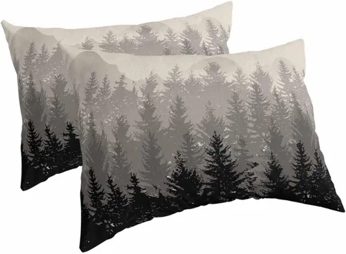 Miniatura 11 de Funda de almohada corporal de árbol del bosque gris, fundas de almohada suaves decorativas para sofá largo lumbar con cierre de sobre, madera