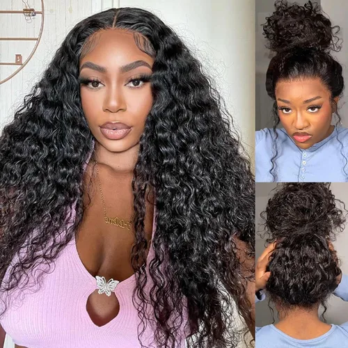Miniatura 21 de Pelucas de encaje frontal de onda corporal 360 de cabello humano para mujeres, sin pegamento, previamente despuntadas con pelillos, 180 % de Peluca
