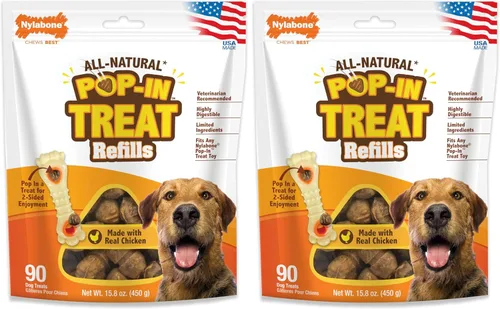 Miniatura 11 de Nylabone Juguete masticable de recambio Pop-In Treat, golosinas naturales para perros para dispensar golosinas, sabor a pollo, 30