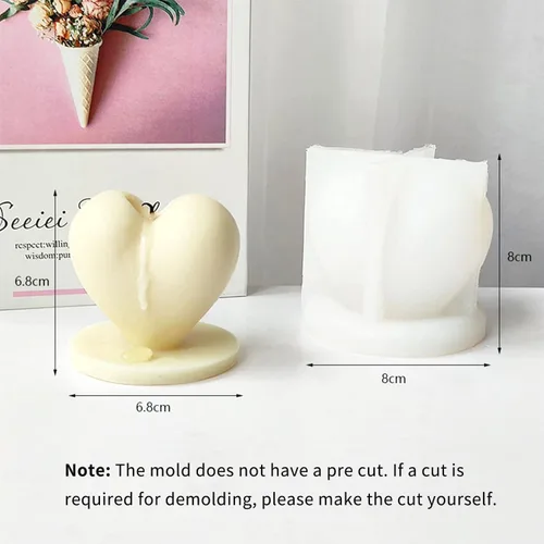 Miniatura 2 de Molde de vela en forma de corazón con base, molde de silicona para hacer velas, diseño romántico de corazón para el día de San Valentín