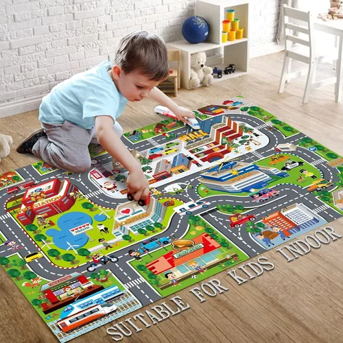 Miniatura 6 de Oriate Tapete de Sueños para Niños Tapete de Juego de Actividades de Juguete de Ciudad Moderna, Alfombra de Mapa de Juego de Interacción Padre-Hijo