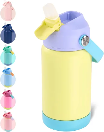Miniatura 39 de Kerilyn - Botella de agua para niños, de acero inoxidable, con pajilla a prueba de fugas, con aislamiento térmico, libre de bisfenol A, unisex