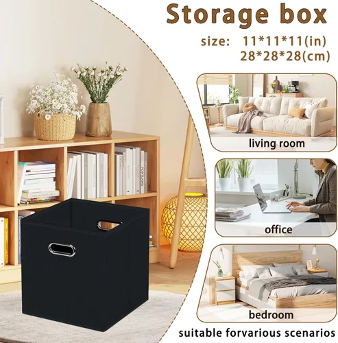 Miniatura 2 de STOREONE - Cubos de almacenamiento de tela con contenedores de cestas (28x28x28 cm) con asas dobles para estante, armario, organizadores de Negro