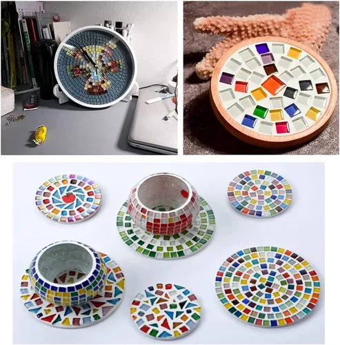 Miniatura 4 de Azulejos de mosaico rojo para manualidades a granel de 1 libra con formas cuadradas de 0.4 pulgadas, piezas de vitrales para decoración del hogar