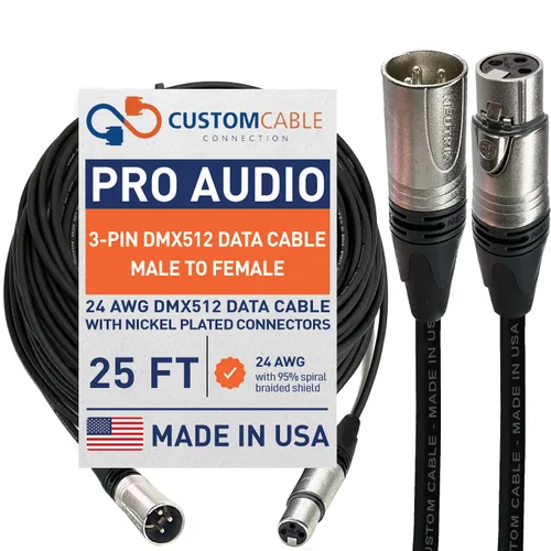 Miniatura 31 de Custom Cable Connection Cable de datos XLR de 24 AWG (calibre) DMX512 de 10 pies de 5 pines macho a hembra para iluminación de escenario, luces LED