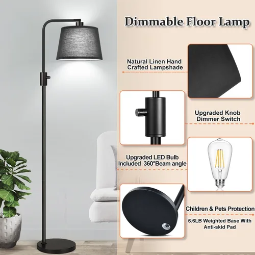 Miniatura 5 de Nintiue [Actualizada] Lámpara de pie regulable, bombilla LED Edison de 1000 lúmenes incluida, pantalla negra, lámpara de pie alta moderna de arco