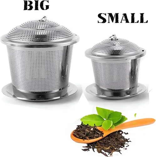 Miniatura 7 de Infusor de té de hojas sueltas (juego de 2) con cuchara de té y bandeja de goteo, colador de acero inoxidable ultra fino y más empinado para una