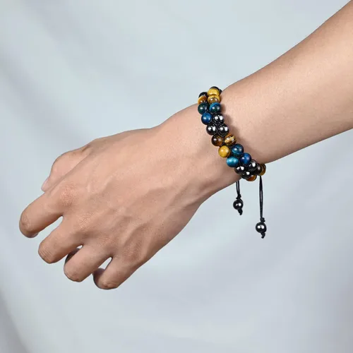 Miniatura 2 de Triple Protection Bracelet Natural Black Obsidian Tigers Eye Hematite Beads Crystal Bracelet Healing Bracelets for Men Women Bring Prosperity Luck