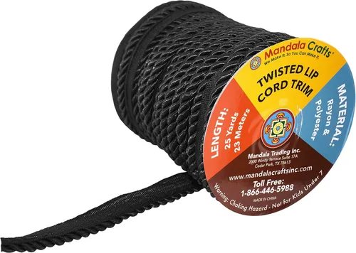 Miniatura 2 de Mandala Crafts Rollo de 25 yardas con borde trenzado negro para costura, ribete decorativo de costura, ribete de tapicería y cordón para cojines