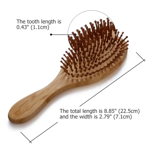 Miniatura 2 de JewelryWe Cepillo de masaje de bambú natural antiestático ovalado con mango largo para el cabello, cojín de aire, cuidado del cabello, cepillo