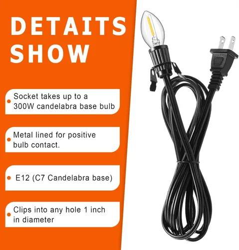 Miniatura 4 de Macarrie 2 Piezas Cables de Lámpara con Clip con Portalámparas E12 Cable de Repuesto de Lámpara Individual para Accesorios de Decoraciones de Pueblo