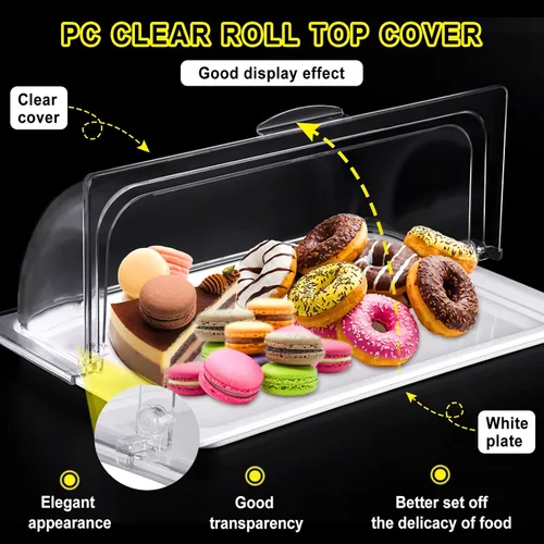 Miniatura 3 de Bandeja de exhibición para servir alimentos con cubierta superior transparente enrollable reutilizable para pasteles, pastelería, postres, bandeja