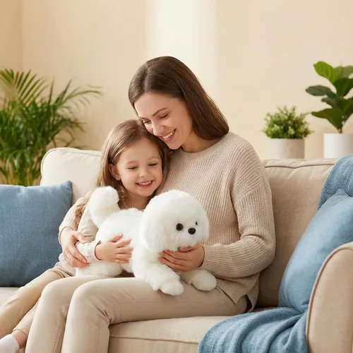 Miniatura 5 de CU-MATE Juguetes de peluche maltés de 12 pulgadas, simulación realista y realista, juguete de peluche suave hecho a mano, regalo para niños y niñas
