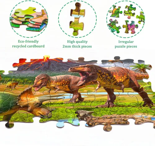 Miniatura 4 de Rompecabezas para niños de 4 a 6 años – 2 x 60 piezas rompecabezas para niños de 3 a 5 6 a 8 años – El mundo de enormes dinosaurios – Juguetes