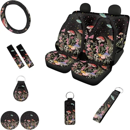 Miniatura 32 de Accesorios estéticos para automóvil, juego completo de fundas de asiento de automóvil con flores bohemias para mujeres, damas, juego de decoración
